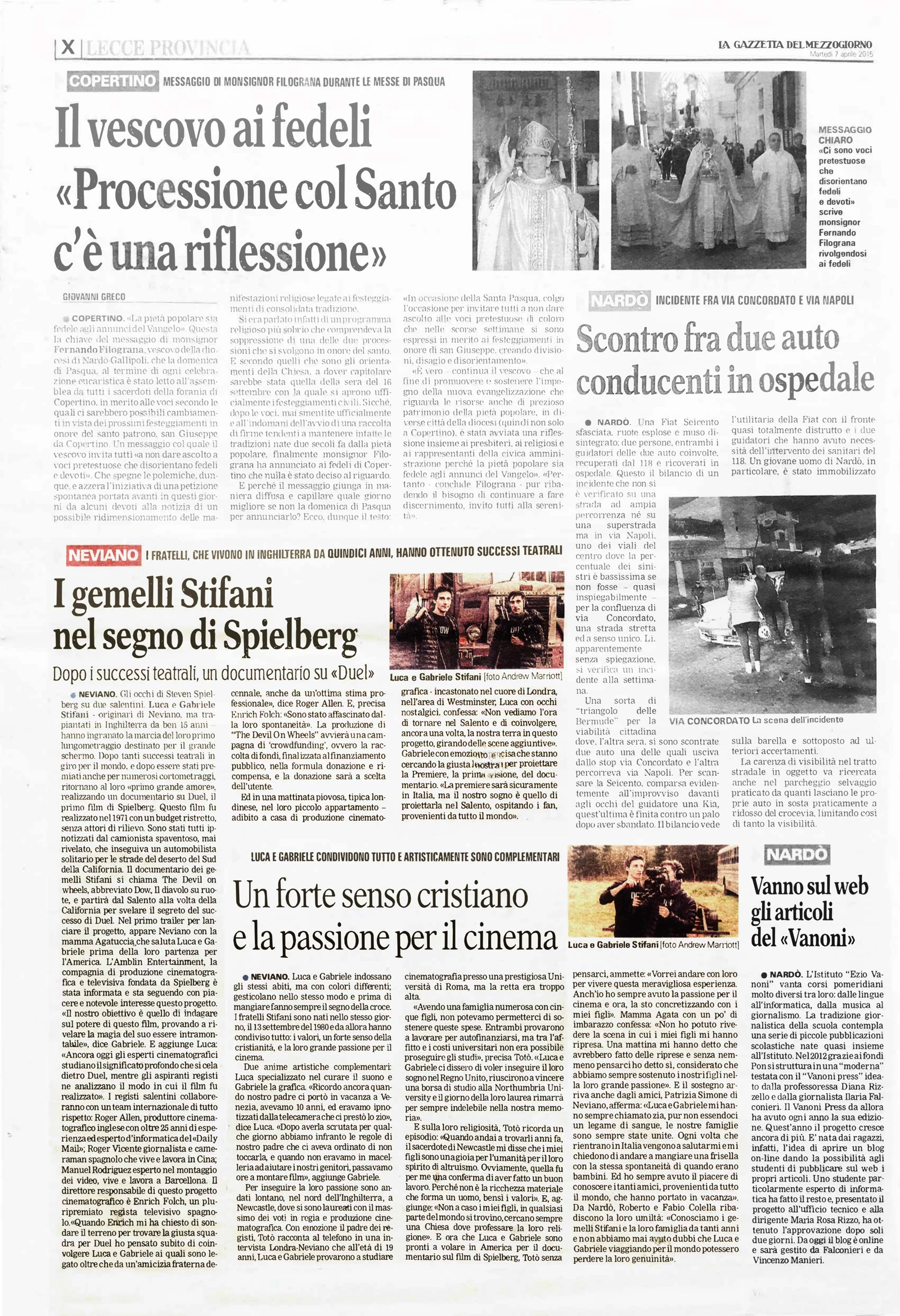La Gazzetta del Mezzogiorno · Lecce Provincia · X · 7 April 2015
