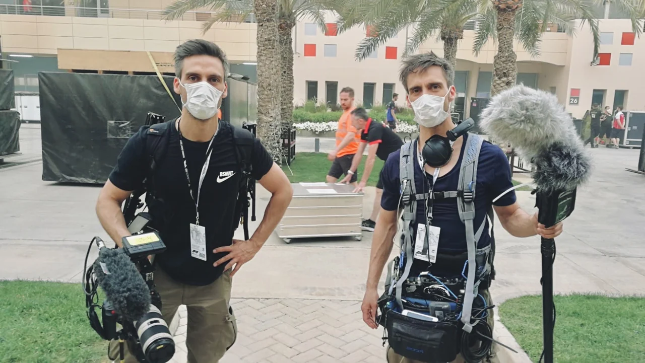 Luca and Gabriele Stifani with their camera and sound equipment.