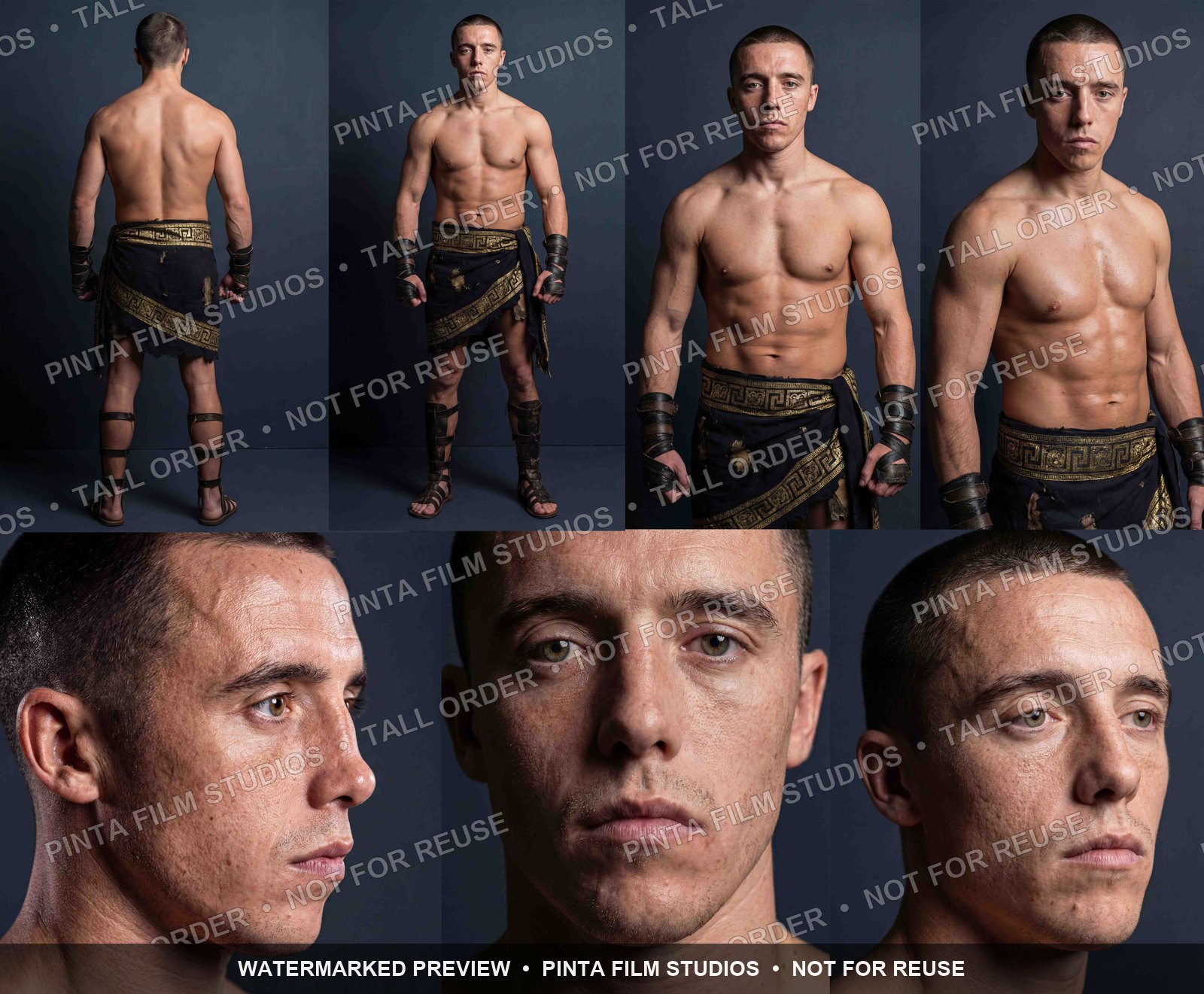 Watermarked character-development sheet for Nick Ball, showing full-body front and back views and close facial studies.