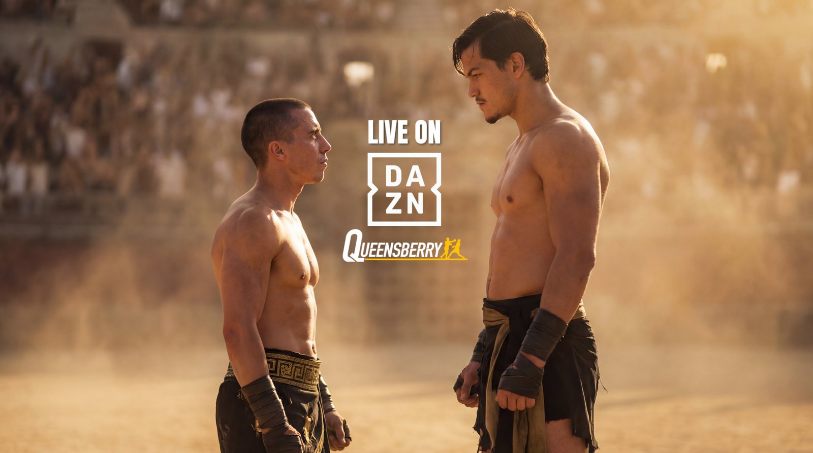 Nick Ball and Brandon Figueroa face each other in the colosseum, with Live on DAZN and Queensberry campaign branding between them.